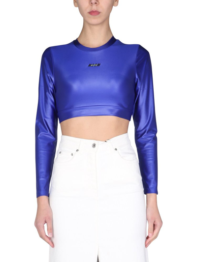 Msgm Cropped Long-sleeve T-shirt In Blue