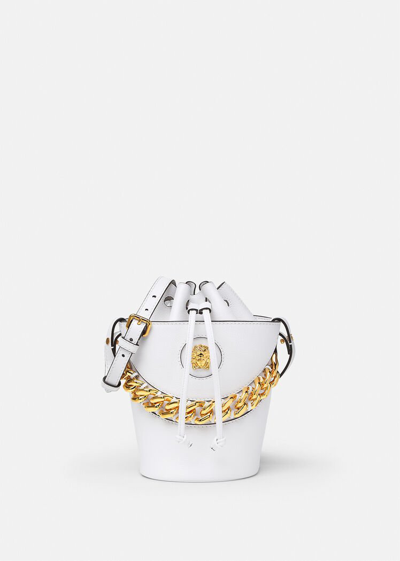 Versace Womans White Leather Bucket Bag With Chain Detail