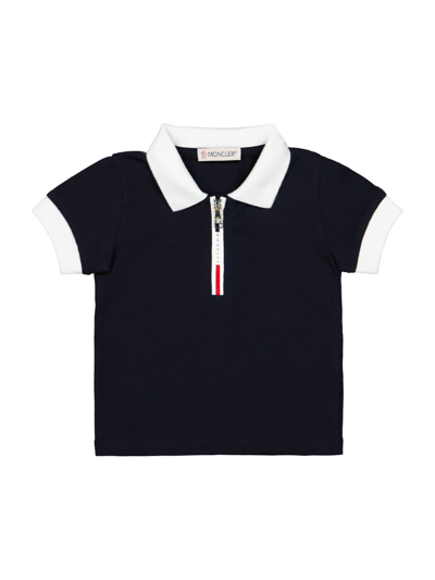 Moncler Babies' Cotton Polo T-shirt With Zipper In Blue