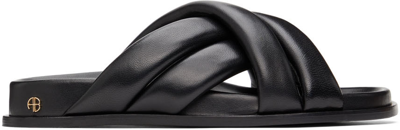 Anine Bing Lizzie Leather Cross-strap Slides In Black