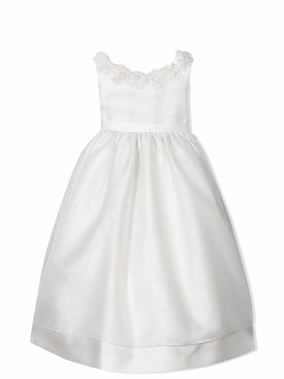 La Stupenderia Kids' Floral-appliqué Glittered Dress In White