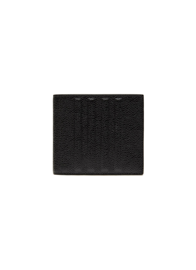Thom Browne 4-bar Embossing Grosgrain Tab Detail Pebble Grain Leather Bifold Wallet In Black