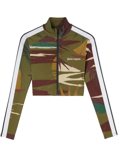 Palm Angels Jungle Love Crop Zip-up Track Top In Military Green