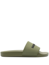 Balenciaga Logo-embossed Rubber Slides In Khaki