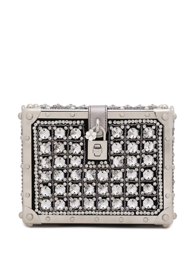 Dolce & Gabbana Dolce Box Crystal-embellished Shoulder Bag In White