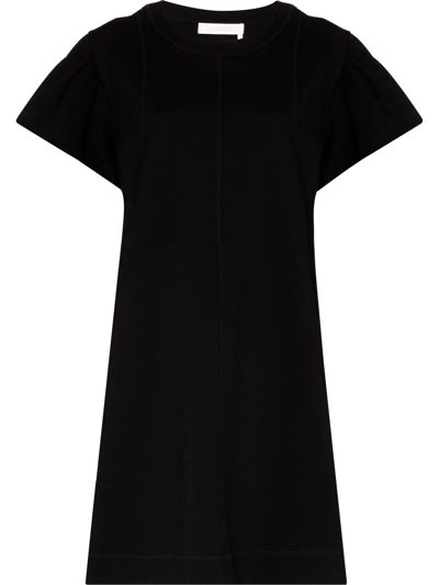 See By Chloé Ruffle Sleeve Cotton Shift Dress In Black