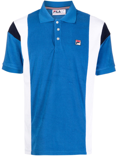 Fila Astro Cotton Blend Towel Terry Color Blocked Regular Fit Polo Shirt In Strong Blue White Navy