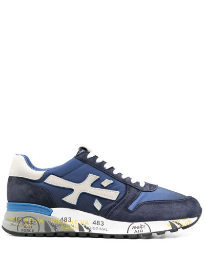 Premiata Mick Sneakers In Blue Suede And Fabric