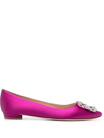 Manolo Blahnik Hangisi Buckle-detail Ballerina Shoes In Pink
