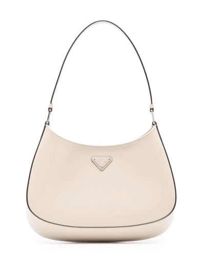 Prada Cleo Brushed Leather Shoulder Bag In Neutrals