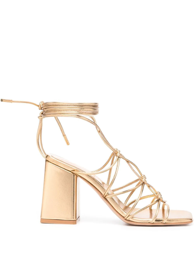 Gianvito Rossi Metallic Strappy Leather Sandals In Nude