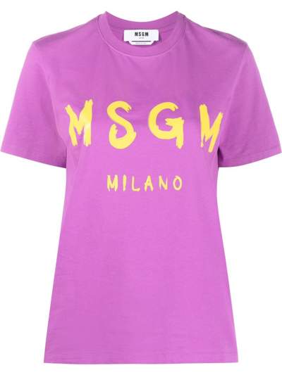 Msgm Logo-print Cotton T-shirt In Viola