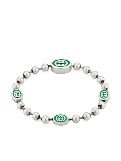 Gucci Interlocking G Boule Chain Bracelet In Silver Green