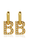 BALENCIAGA WOMEN'S B GOLD-TONE CRYSTAL EARRINGS