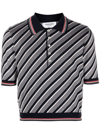 Thom Browne Diagonal-striped Polo Shirt In Blue