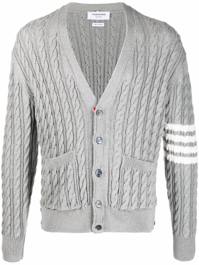 Thom Browne 4-bar Cable-knit Cardigan In Grey