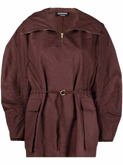 Jacquemus Alta Hooded Parka In Brown