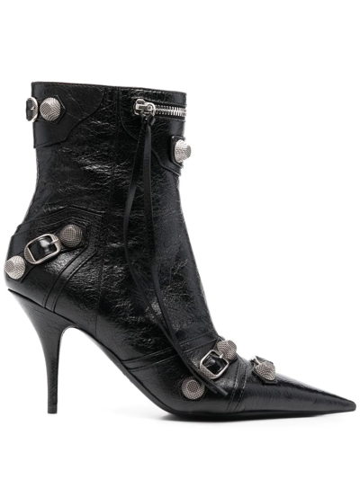 Balenciaga Cagole Leather Ankle Boots In Schwarz