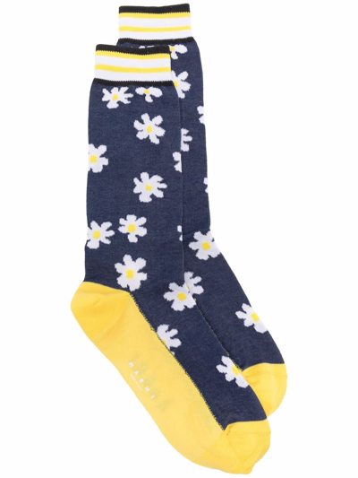 Marni Colour-block Daisy Socks In Blue