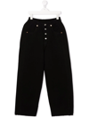 Mm6 Maison Margiela Teen Elasticated-waist Wide-leg Jeans In Black