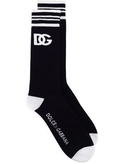 Dolce & Gabbana Jacquard Logo Socks In Black