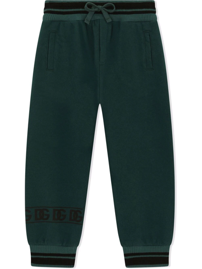 Dolce & Gabbana Kids' Logo-print Cotton Track Trousers In Green