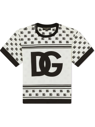 Dolce & Gabbana Kids' All Over Logo-print Cotton T-shirt In Black