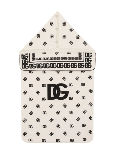 Dolce & Gabbana Babies' All-over Logo Print Sleeping Bag In Neutrals