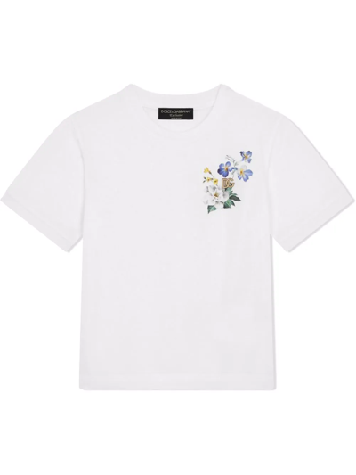 Dolce & Gabbana Kids' Floral-print Cotton T-shirt In White
