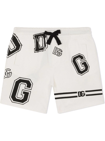 Dolce & Gabbana Babies' Interlock Jogging Shorts With Dg Logo Print In Monochrome