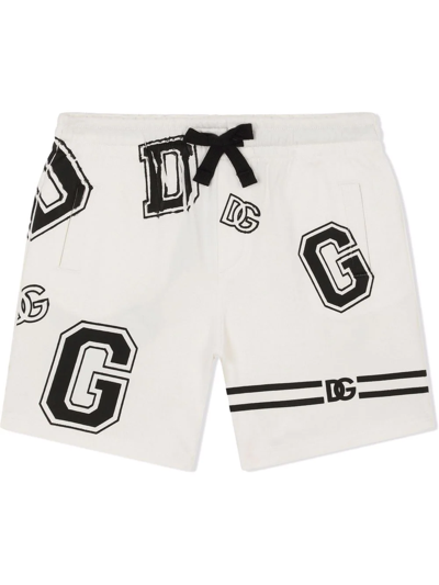 Dolce & Gabbana Babies' Interlock Jogging Shorts With Dg Logo Print In Multicolor