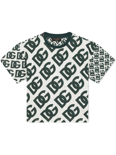 Dolce & Gabbana Kids' All-over Logo-print Cotton T-shirt In Green