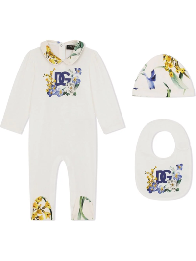 Dolce & Gabbana Babies' 3-piece Gift Set In Floral-print Jersey In Multicolor
