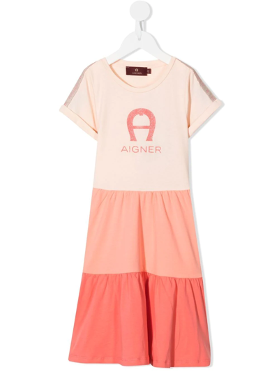 Aigner Kids' Tiered Colour-block T-shirt Dress In Pink