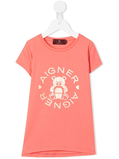 Aigner Kids' Logo印花短袖t恤 In Pink