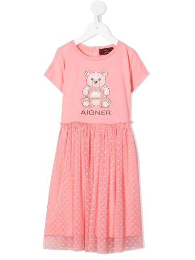 Aigner Kids' Teddy 印花t恤式连衣裙 In Pink