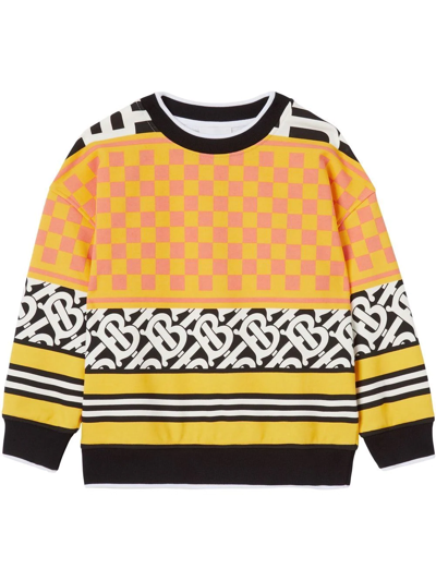 Burberry Multicolor Sweatshirt For Kids With Iconic Prints In Acid Yellow
