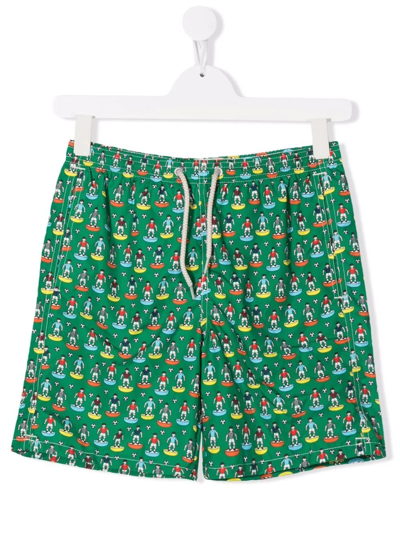 Mc2 Saint Barth Teen Footbut-print Swim Shorts In Green