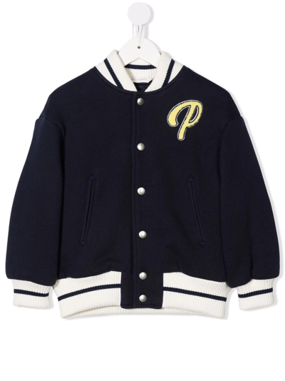 Palm Angels Kids' Logo-patch Varsity Bomber Jacket In Navy Blue Yellow