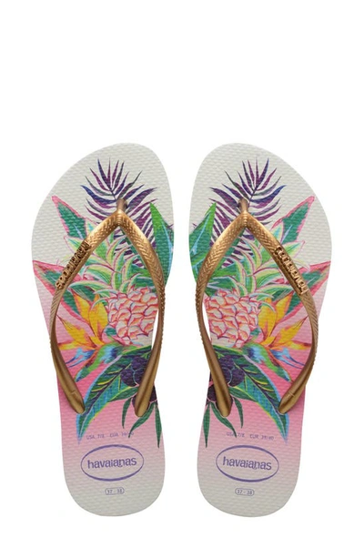 Havaianas Slim Iridescent Flip Flops In Multi In White
