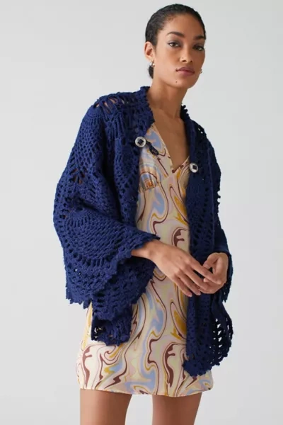 Urban Outfitters Vintage Crochet Shawl In Blue