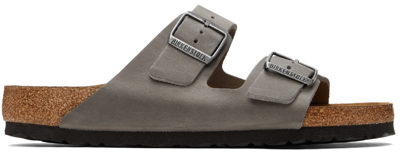 Birkenstock Grey Leather Soft Footbed Arizona Sandals In Iron Oiled