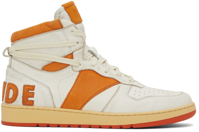 Rhude Men's Rhecess Logo Appliqu&eacute; Leather High Top Sneakers In Whiteorange