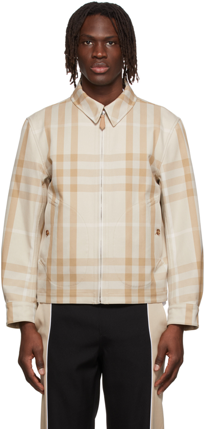 Burberry 双面格纹哈灵顿夹克 In Beige