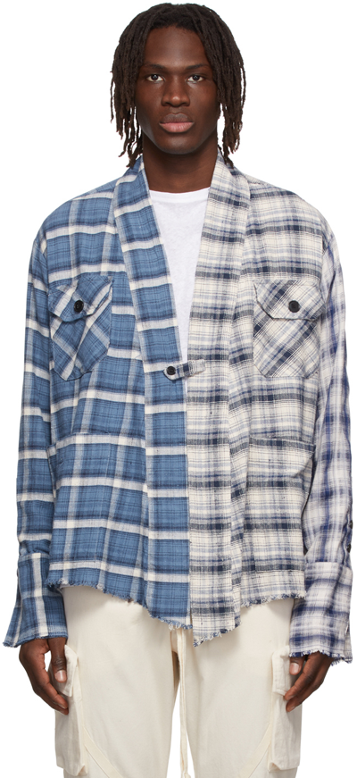 Greg Lauren Plaid-check Print Jacket In Blue