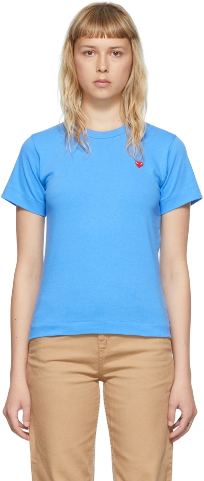 Comme Des Garçons Play Cotton Embroidered-logo T-shirt In Blue