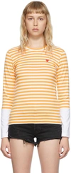 Comme Des Garçons Play Logo-patch Striped Long-sleeve T-shirt In Yellow/white