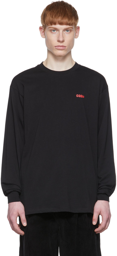 032c Twisted Longsleeve Tee Black Cotton Long Sleeves T-shirt With Logo - Twisted Longsleeve Tee In Black,red