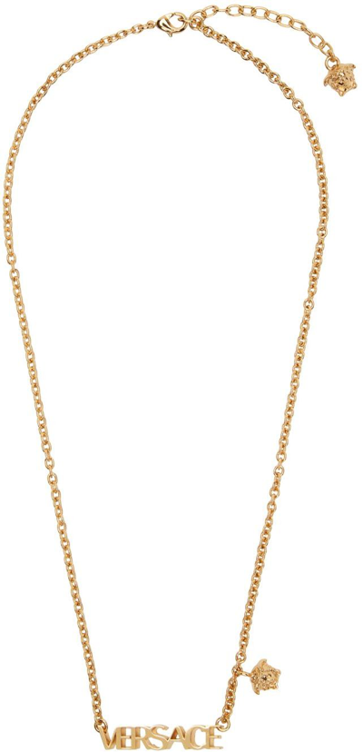 Versace Logo-plaque Necklace In Gold