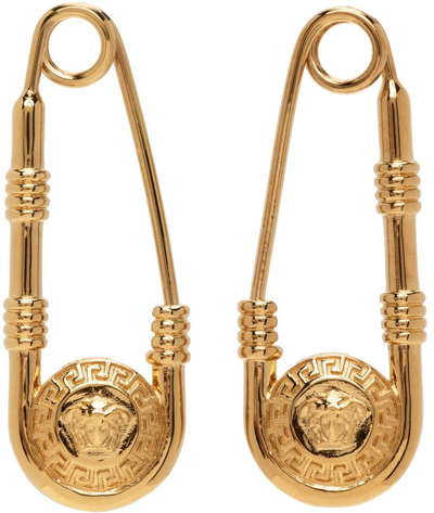 Versace Gold Safety Pin Earrings In 3j000 Gold